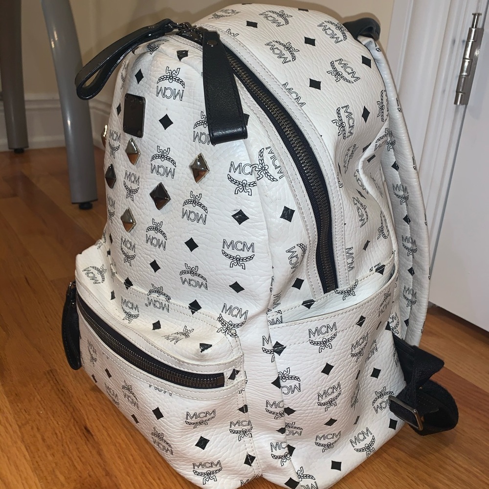 Authentic White MCM Visetos Stark Backpack